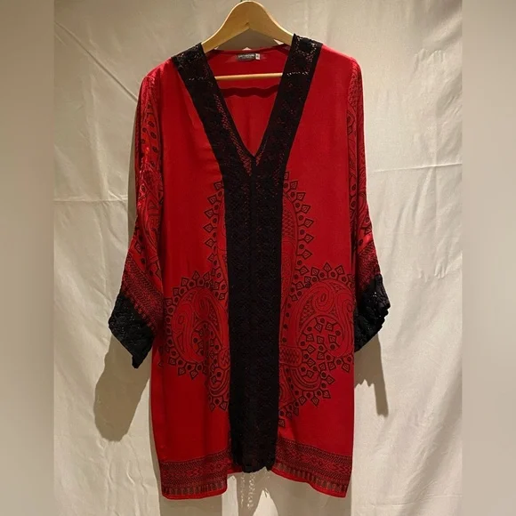 Earthbound Trading Co Red Caftan Dress, size XL - Picture 1 of 10